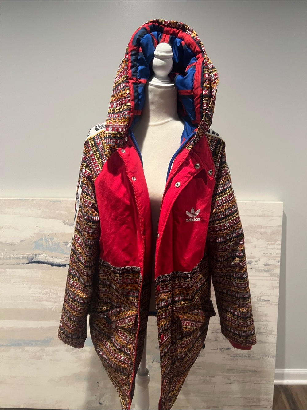 ADIDAS x Pharrell Unisex Multicolor Patterned Hooded Puffer Coat